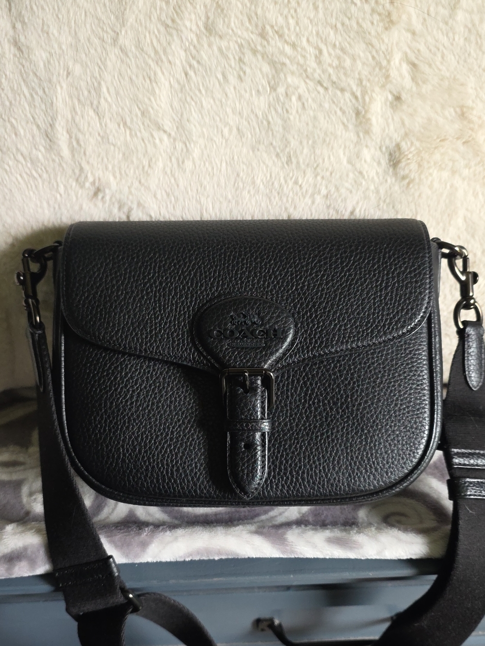 Coach Black Pebbled Leather Buckle Crossbody Bag